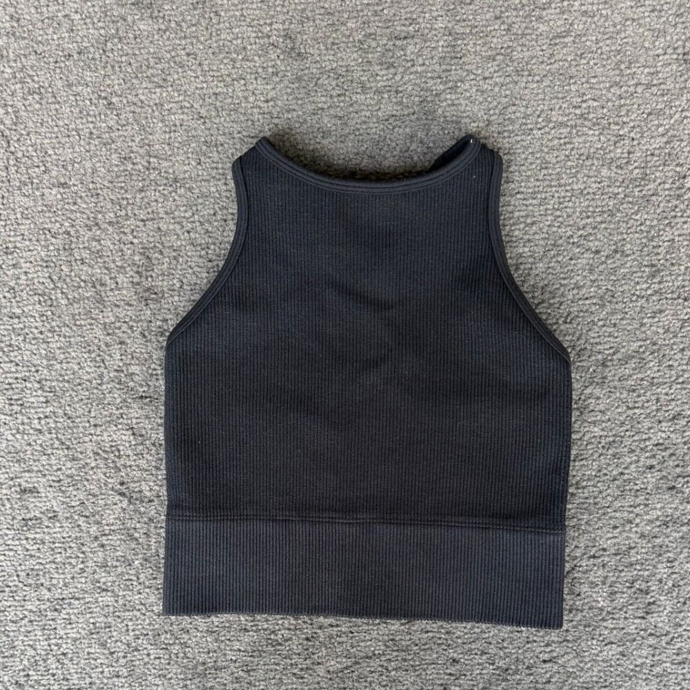 Domyos‎ Black Ribbed Seamless Racerback High Neck Sports Bra Crop Top Size S